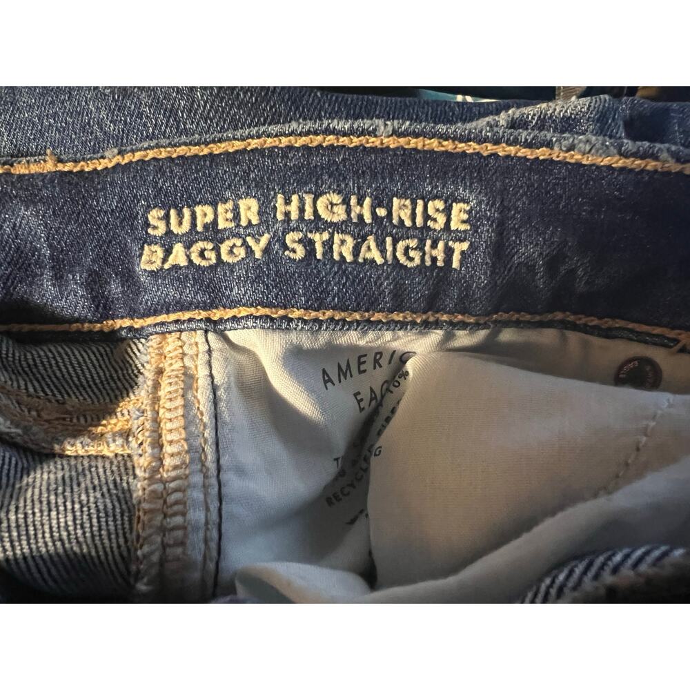 American Eagle Women's STRIGID 00R Denim Jeans Super High Rise Baggy Straight - Picture 5 of 11